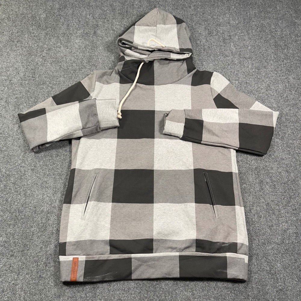 Ampersand Avenue What If SingleHood Sweatshirt Women XL Heavy Buffalo Plaid Gray